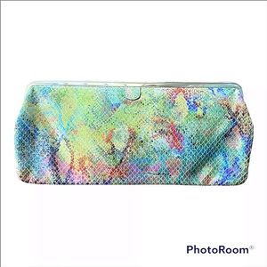 HOBO The Original Leather Purse Handbag Clutch Rainbow Snake Skin Metallic Green
